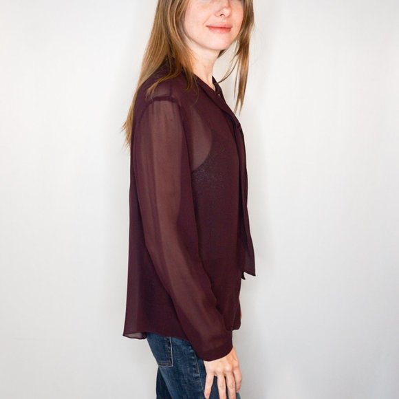 PIAZZA SEMPIONE Maroon Neck-Tie Button-Down Blouse - Picture 2 of 6